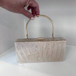 ASOS Hard Case Clutch. Neutral with Optional Gold Metal Chain Strap - NWOT